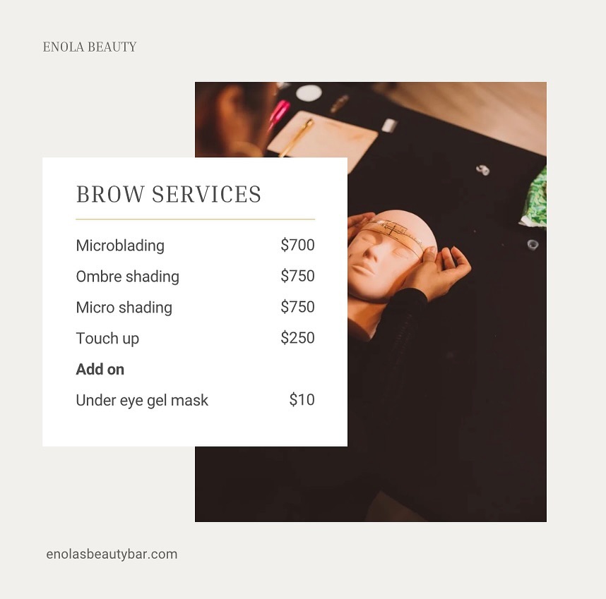 Brow Services menu