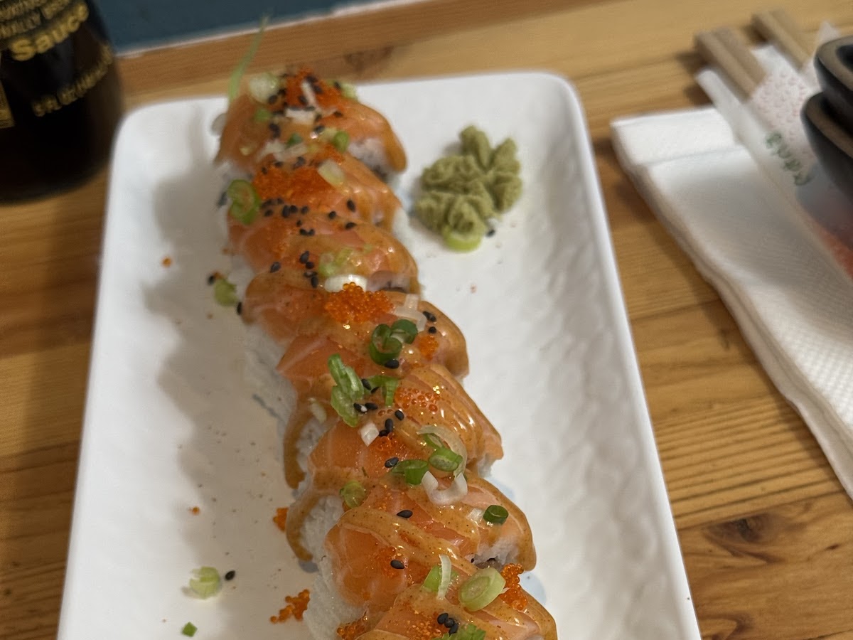 Lion Roll — spicy salmon wrapped in salmon