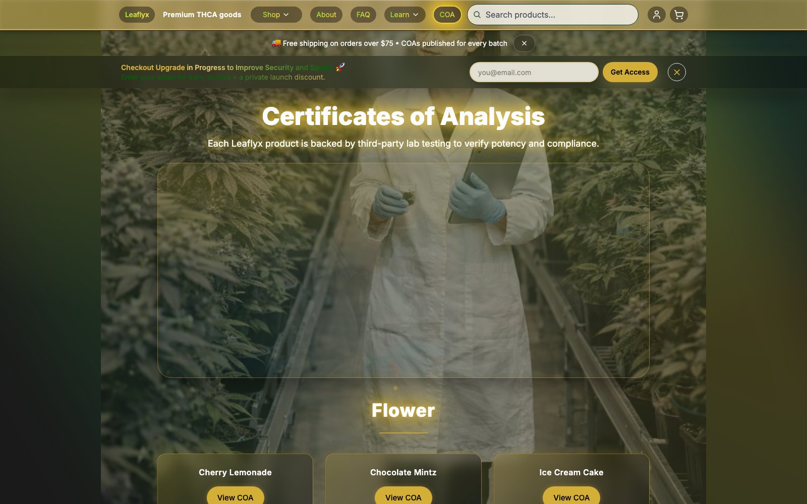 Leaflyx — third-party Certificates of Analysis page
